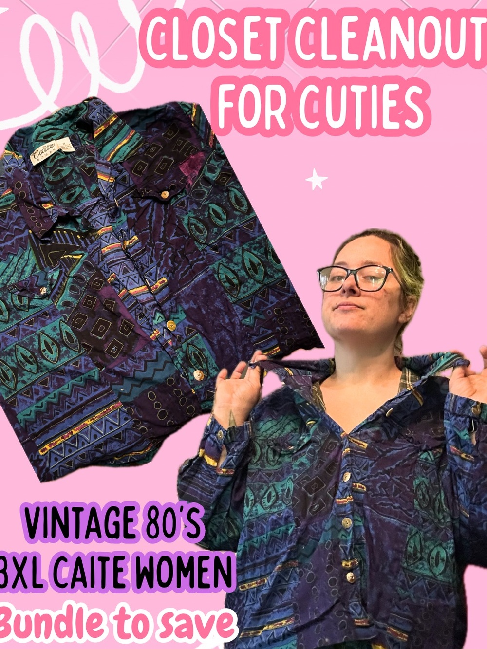 Caite Women Vintage Button-Down Shirt in Teal & Purple